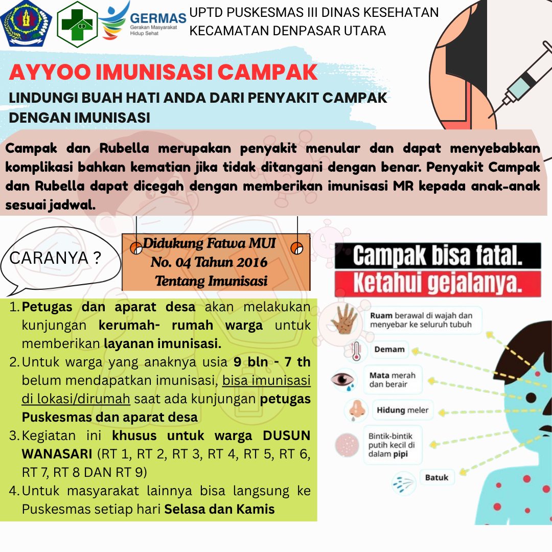 Khusus warga Dusun Wanasari yang warganya berusia 9 bulan - 7 tahun beum mendapatkan imunisasi khususnya MR atau Campak Rubella